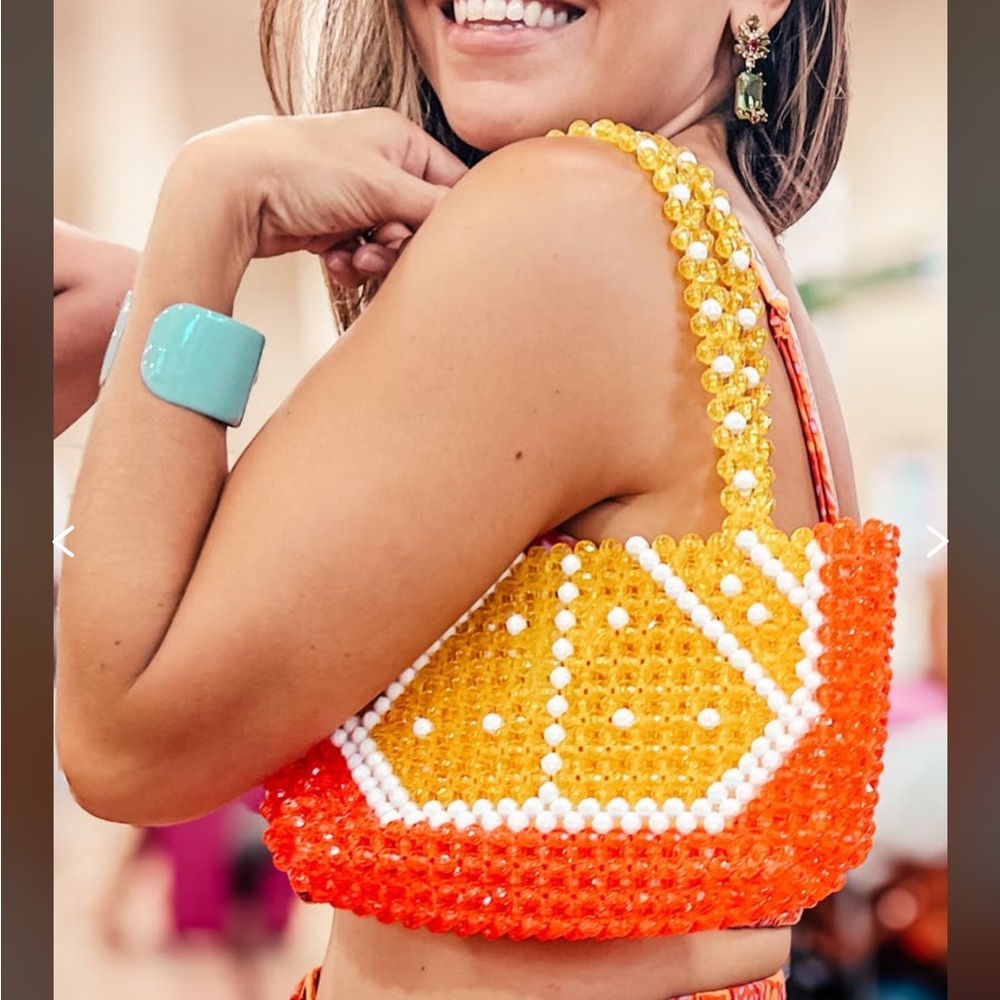 Susan Alexandra Citrus Beaded Orange and Yellow Shoulder Bag Purse